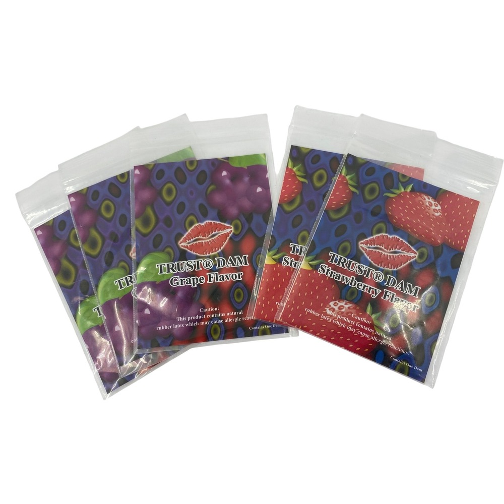 Trust Dam Flavored Latex Dam 5 Pack Strawberry and Grape 01/2028 Expiry